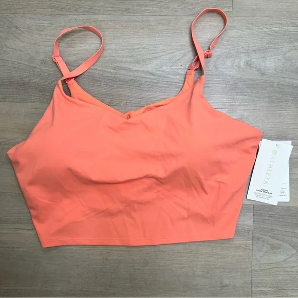 Athleta Elevation V- Neck Crop Top Sports Bra D/DD, Coral Glow, size 3x NWT - Picture 2 of 6
